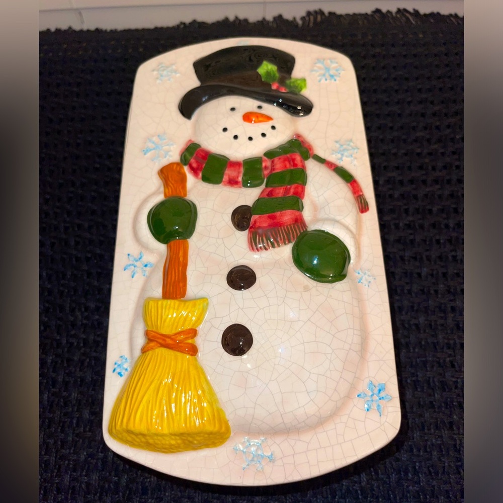 Vintage New Debco‎ Stoneware Loaf Baking Pan/Dish with SnowMan Lid